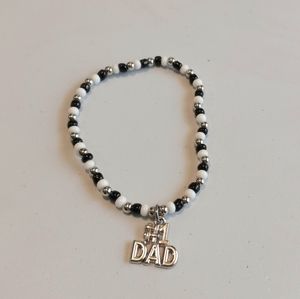 Black & White Beaded "#1 DAD" Bracelet with Silver Accents